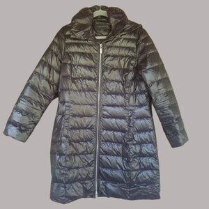 Tribal Black Puffer Jacket Long Coat Women's Jacket | Shiny | Snap in Hood